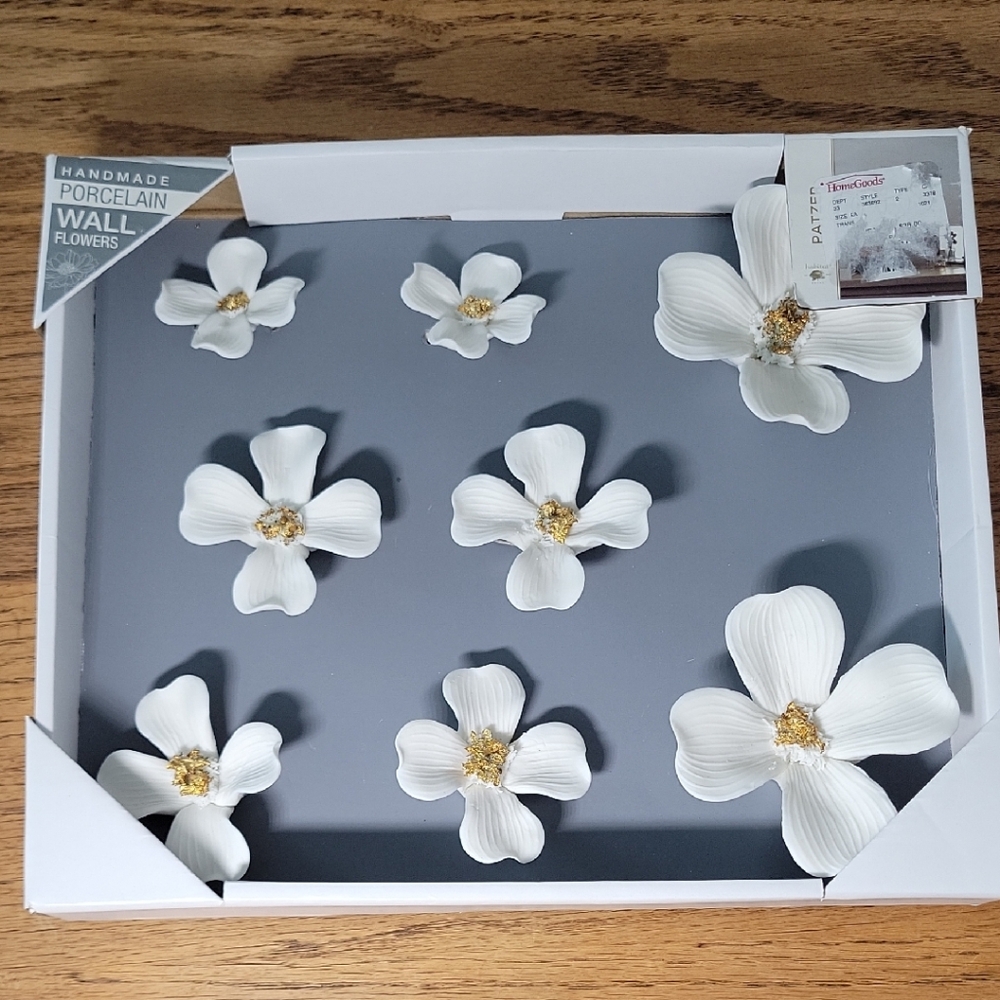 Handmade Porcelain White Flower Wall Decor with Gold Centers